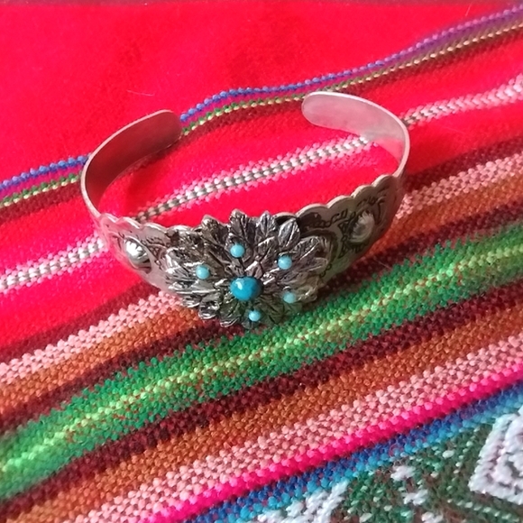 Floral Turquoise Style Cuff Bracelet - Picture 2 of 16
